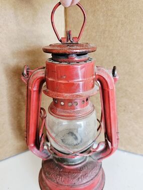 Red Vintage-Style Winged Wheel Red Oil Lantern # 350 Metal Lantern - Home Accent